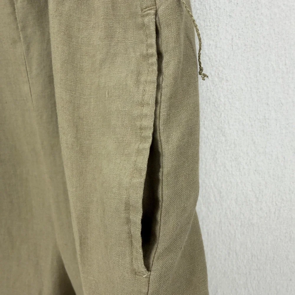 QUINCE Square Neck Linen Jumpsuit Women Medium Olive Green Belted Sleeveless